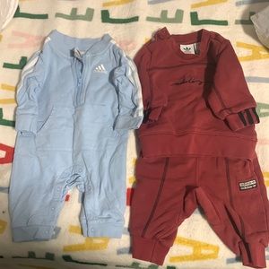 2 adidas sets 1: Baby Blue jump suite 2: two pice Burgundy sweat suite